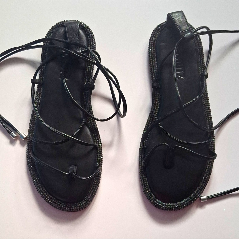 Schutz Women's Black Rhinestone Trim Lace-Up Strappy Gladiator Sandals 6.5